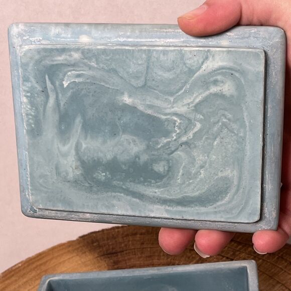 Vintage Blue Incolay Jewelry Trinket Box Seagulls Ocean Beach Birds 5.5”x4” - Picture 5 of 9